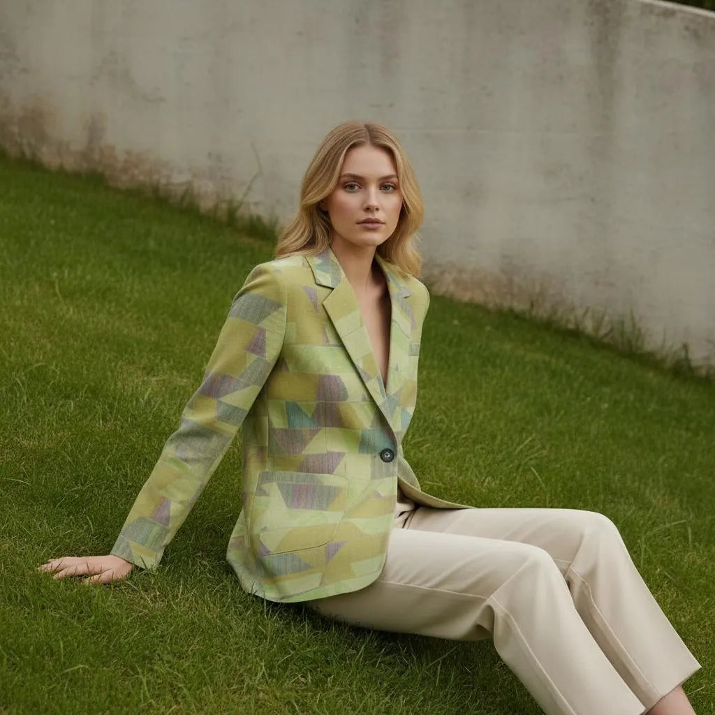Geomosaic Women's Leisure Blazer | 245GSM Cotton