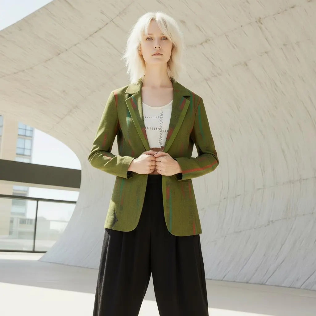 Olive Horizon All-Over Print Women's Leisure Blazer | 245GSM Cotton