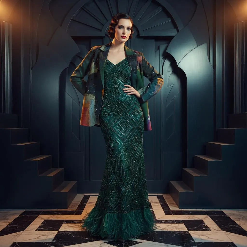 Women's Muted Olive Green Pixel Texture Blazer - Abstract Print Jacket