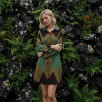 Women's Teal & Black Graphic Art Shirt Dress – Custom-Designed Art Print