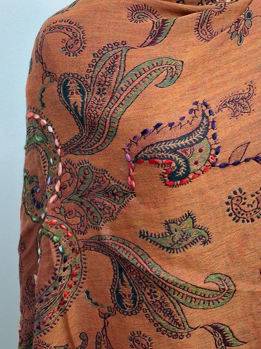 Orange Paisley Embroidered Shawl Glitter Wrap Bohemian Style Gift