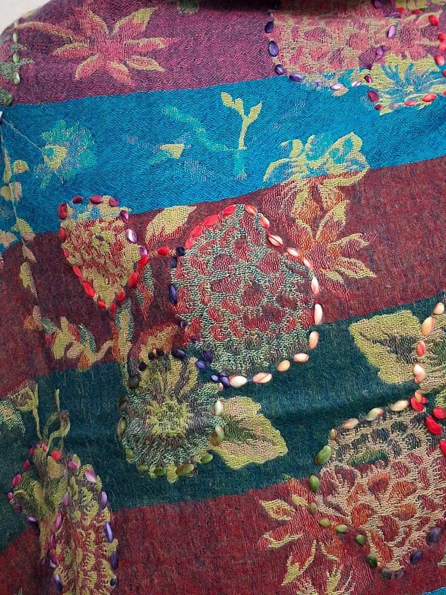 Vibrant Floral Striped Shawl Multi-Color Scarf Glitter Accents Women's Wrap