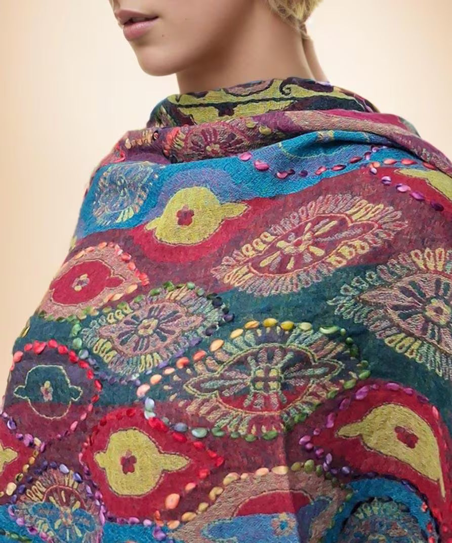 Vibrant Embellished Shawl Sequin Embroidered Scarf Bohemian Designer Wrap