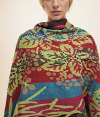 Leaf Print Striped Shawl Bold Multi-Color Scarf Handcrafted Artisan Wrap