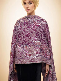 Elegant Maroon Floral Embroidered Shawl with Intricate Paisley Detailing