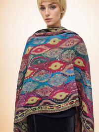 Vibrant Embellished Shawl Sequin Embroidered Scarf Bohemian Designer Wrap
