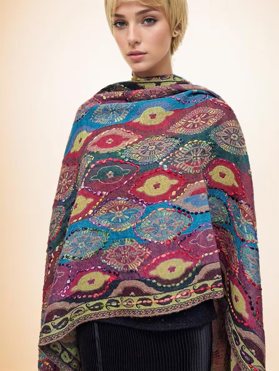 Vibrant Embellished Shawl Sequin Embroidered Scarf Bohemian Designer Wrap