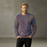 Men's Purple Blue Abstract Knit Thicken Sweater