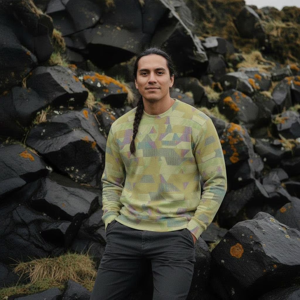 Men's Lime Green Geometric Pattern Thicken Sweater