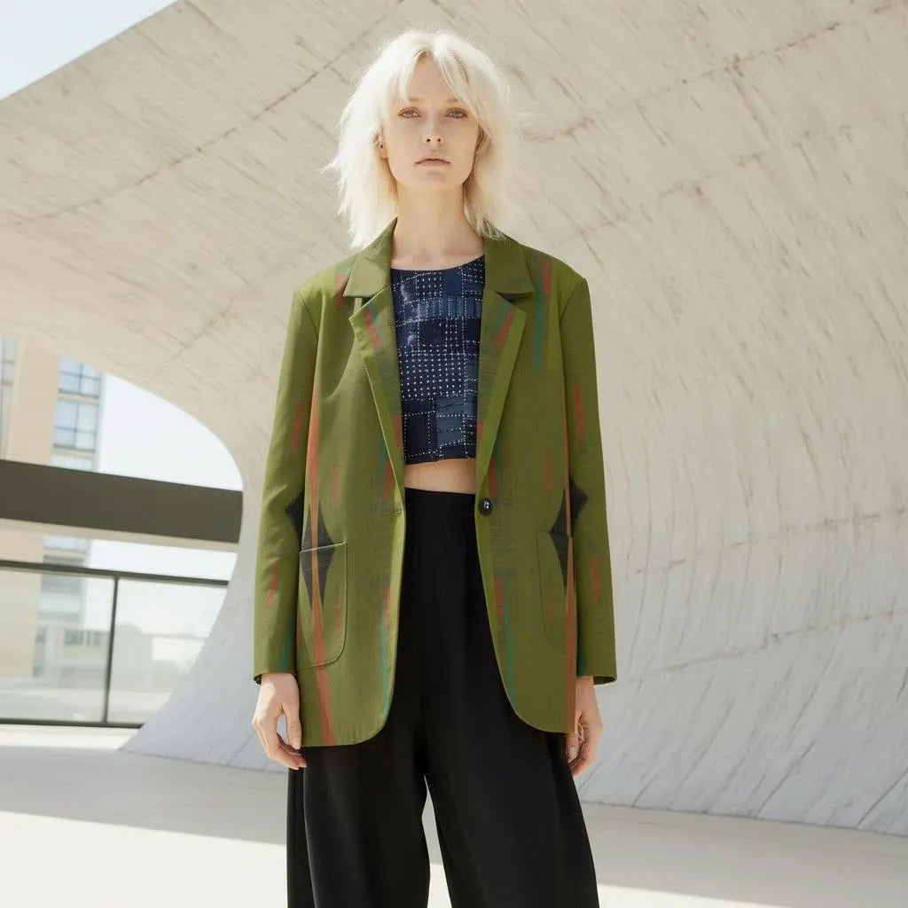 Olive Horizon All-Over Print Women's Leisure Blazer | 245GSM Cotton