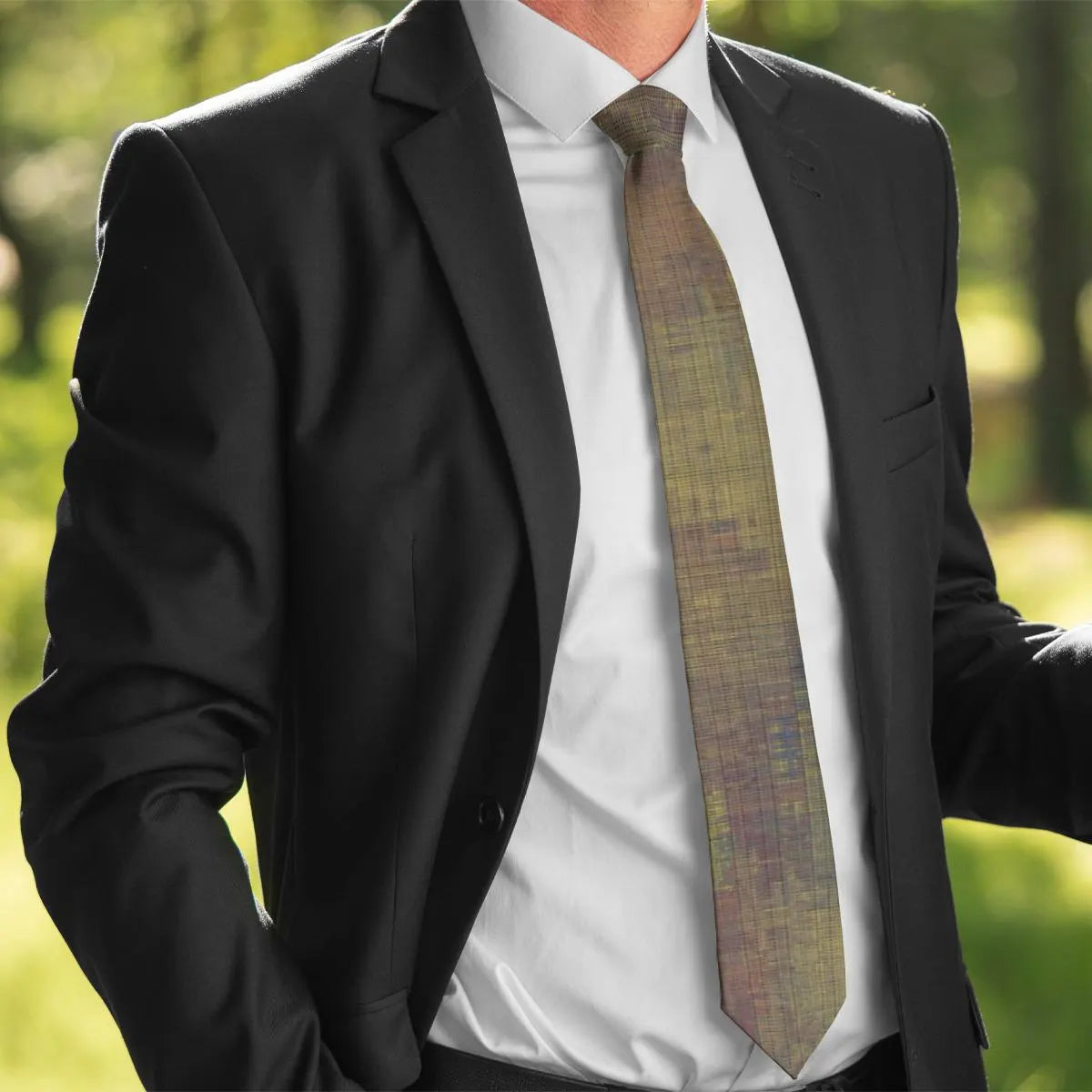 Brown Green Textured Unisex Tie