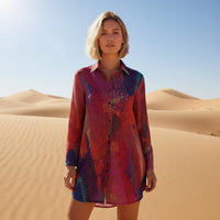 Vestido camisero carmesí para mujer - Moda con estampado artístico de diseño personalizado