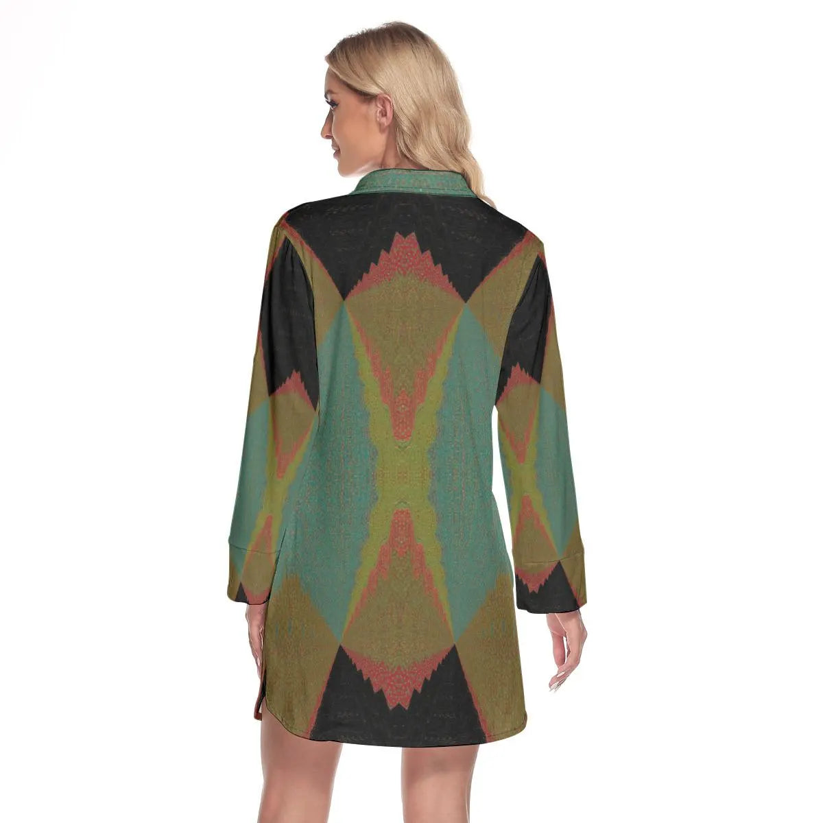 Women's Teal & Black Graphic Art Shirt Dress – Custom-Designed Art Print