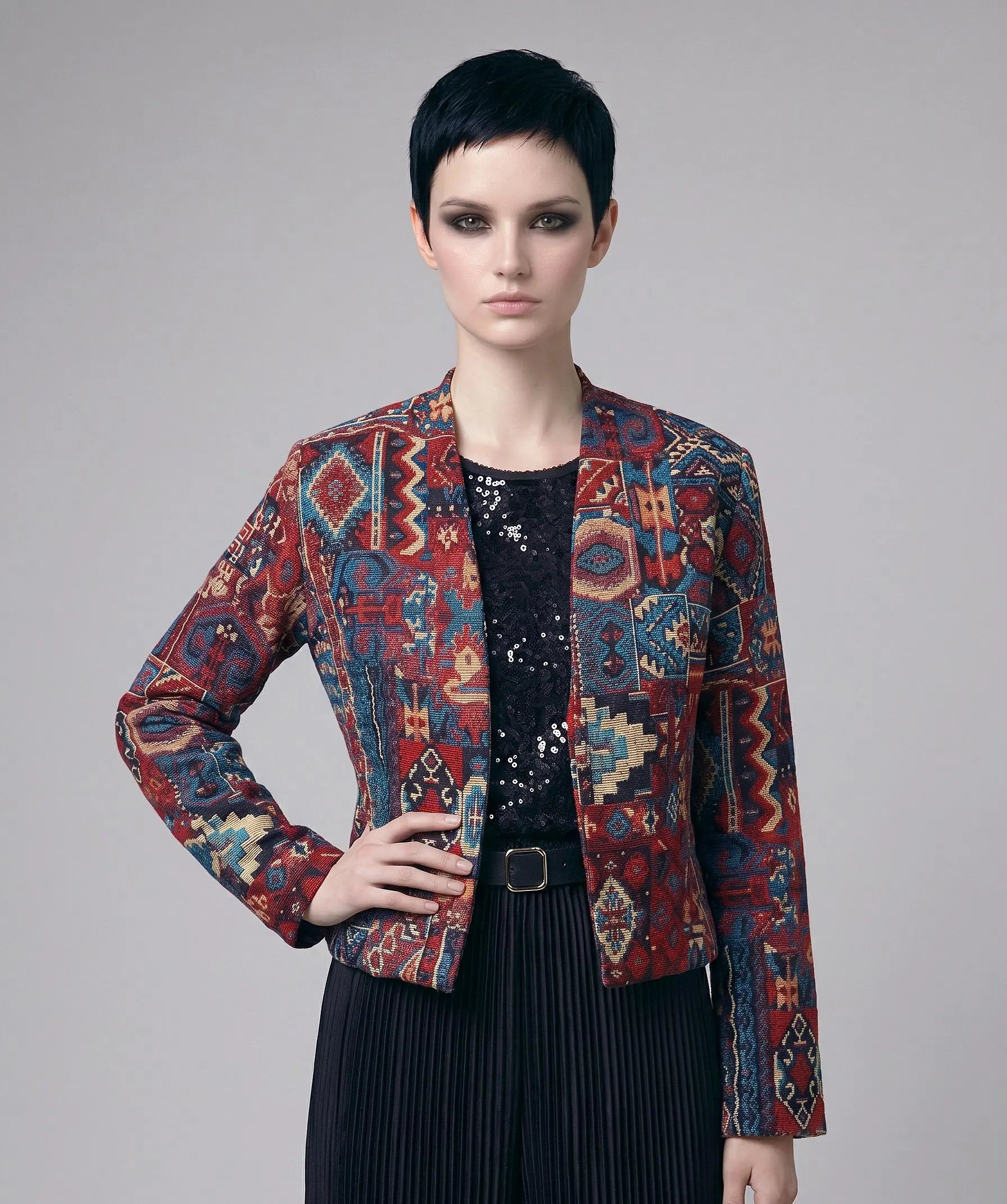 Tapestry Jacket Women | Vintage Boho Cropped Blazer | Woven Ethnic Print Coat | Hippie Art to Wear Jacket