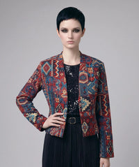 Tapestry Jacket Women | Vintage Boho Cropped Blazer | Woven Ethnic Print Coat | Hippie Art to Wear Jacket