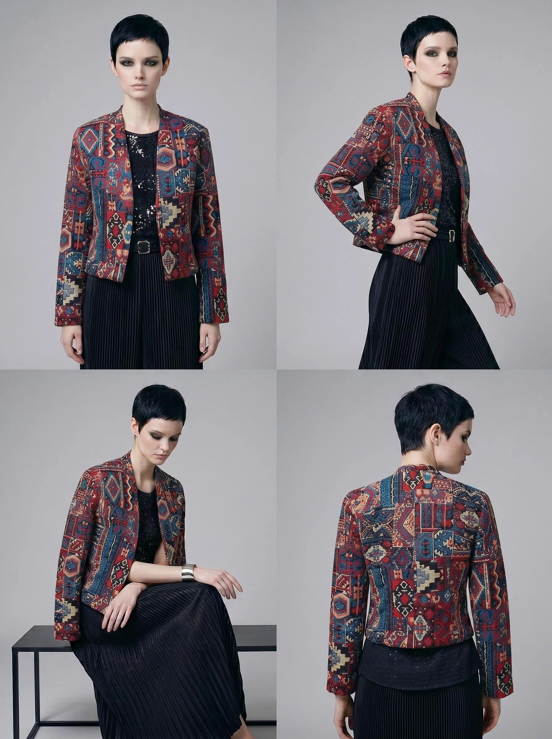 Tapestry Jacket Women | Vintage Boho Cropped Blazer | Woven Ethnic Print Coat | Hippie Art to Wear Jacket