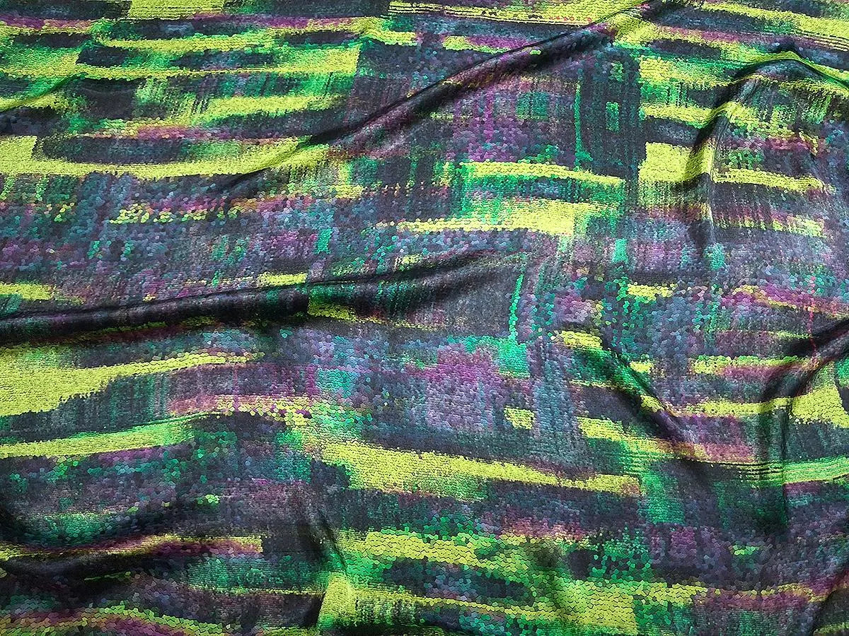 Modal Satin Fabric by the Yard | Digital Printed Modal Satin Dress Fabric | Neon Forest Print