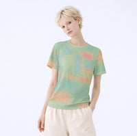 Women's Teal and Apricot Abstract Cotton T-Shirt