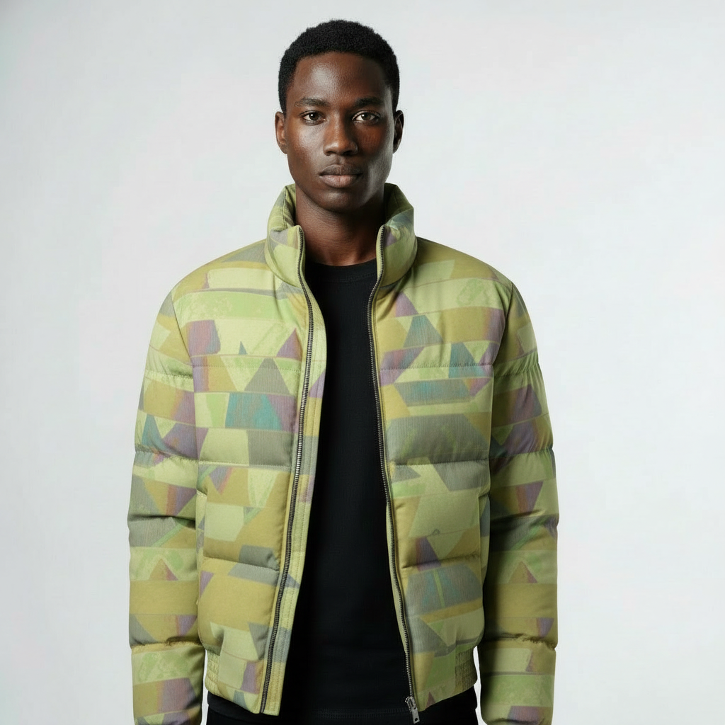 Men's Lemonade Green Geomozaic Puffer Jacket