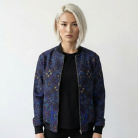 Women's Dark Blue Geometric Print Bomber Jacket