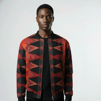 Men's Black Red Geometric Texture Bomber Jacket