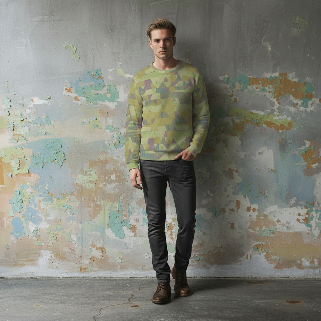 Men's Lime Green Geometric Pattern Thicken Sweater